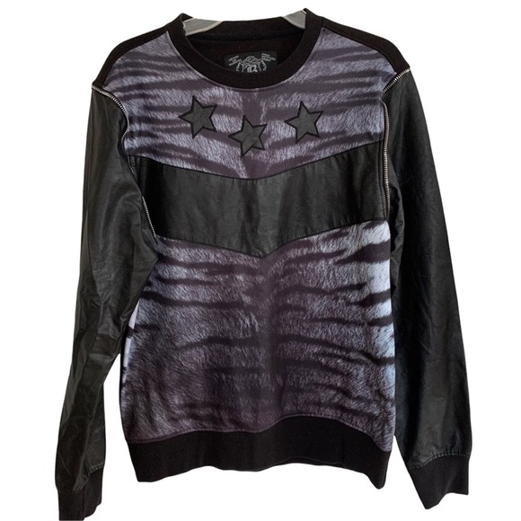 B Society Black Faux Leather Animal Print Streetwear Pullover Medium - Picture 1 of 5